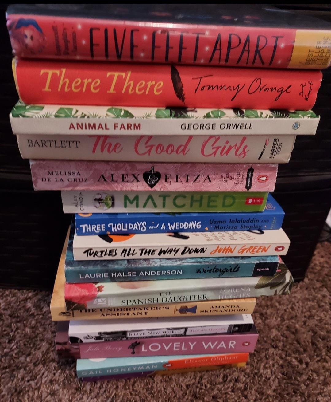 Stack of books for a blind date with a book gift featuring various popular titles
