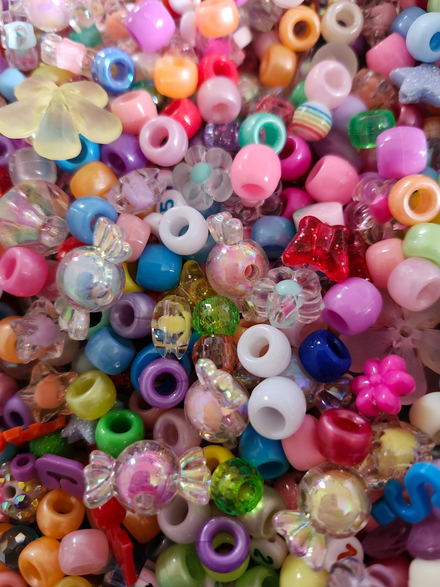 Colorful assortment of kawaii bead craft supplies ideal for crafting and DIY projects