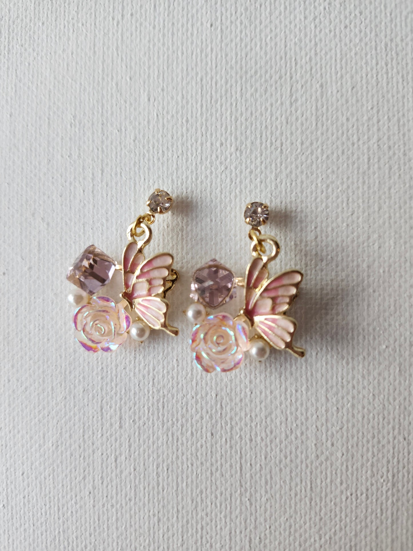 Pink Butterfly Shine Elegant Earrings