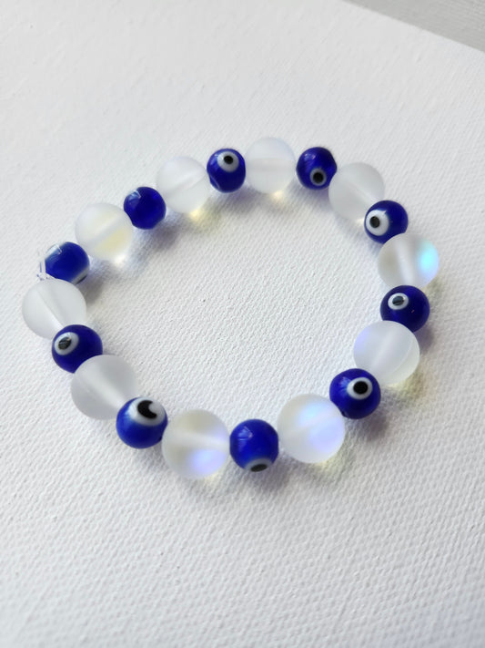 Evil Eye Aura Glass Bead Bracelet