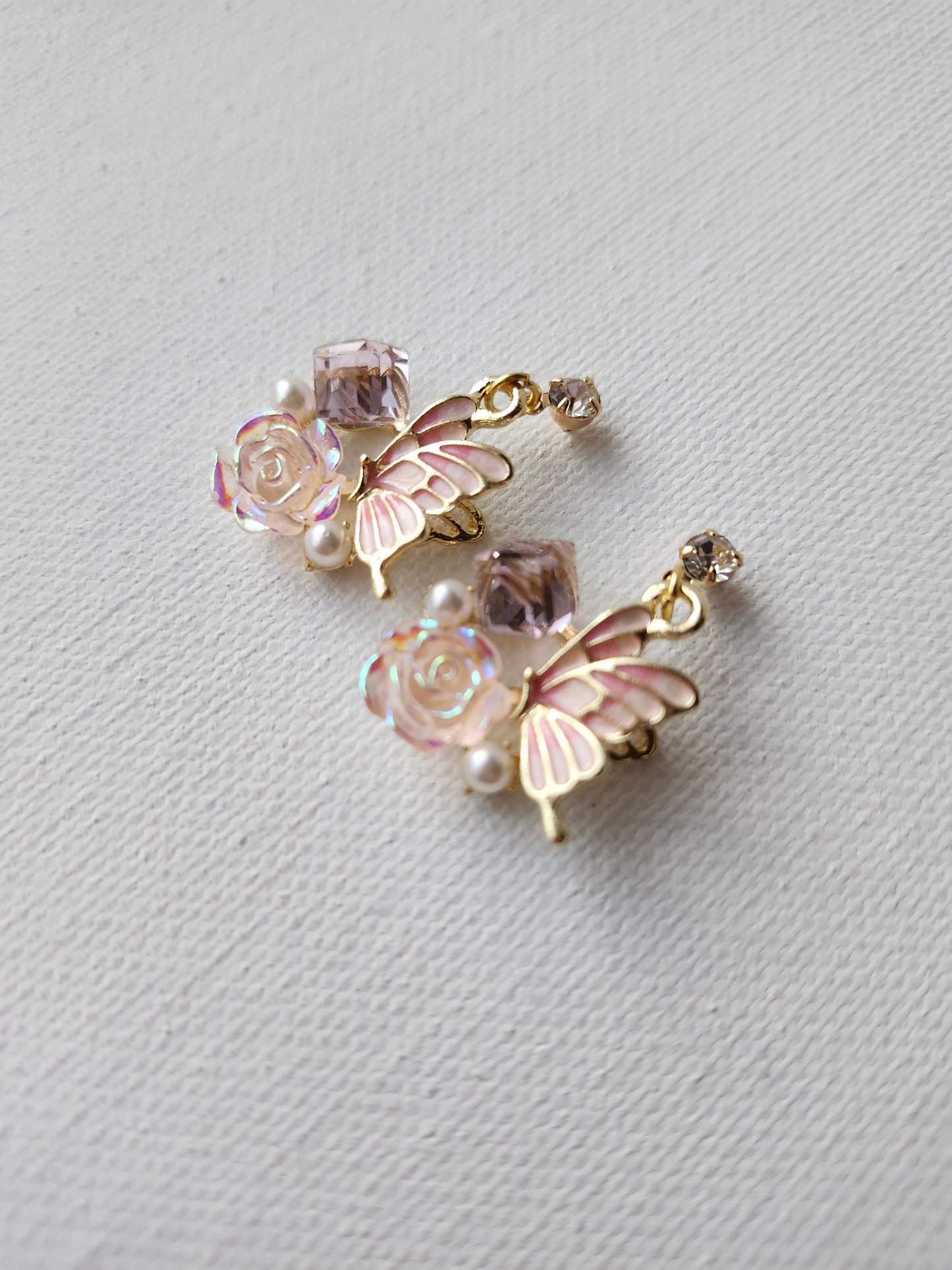 Pink Butterfly Shine Elegant Earrings