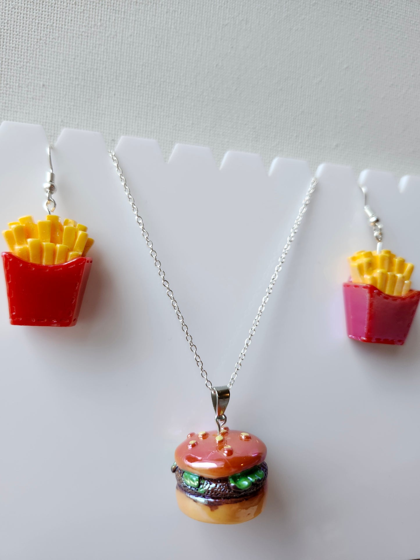Burger and Fries Necklace and Earrings Set