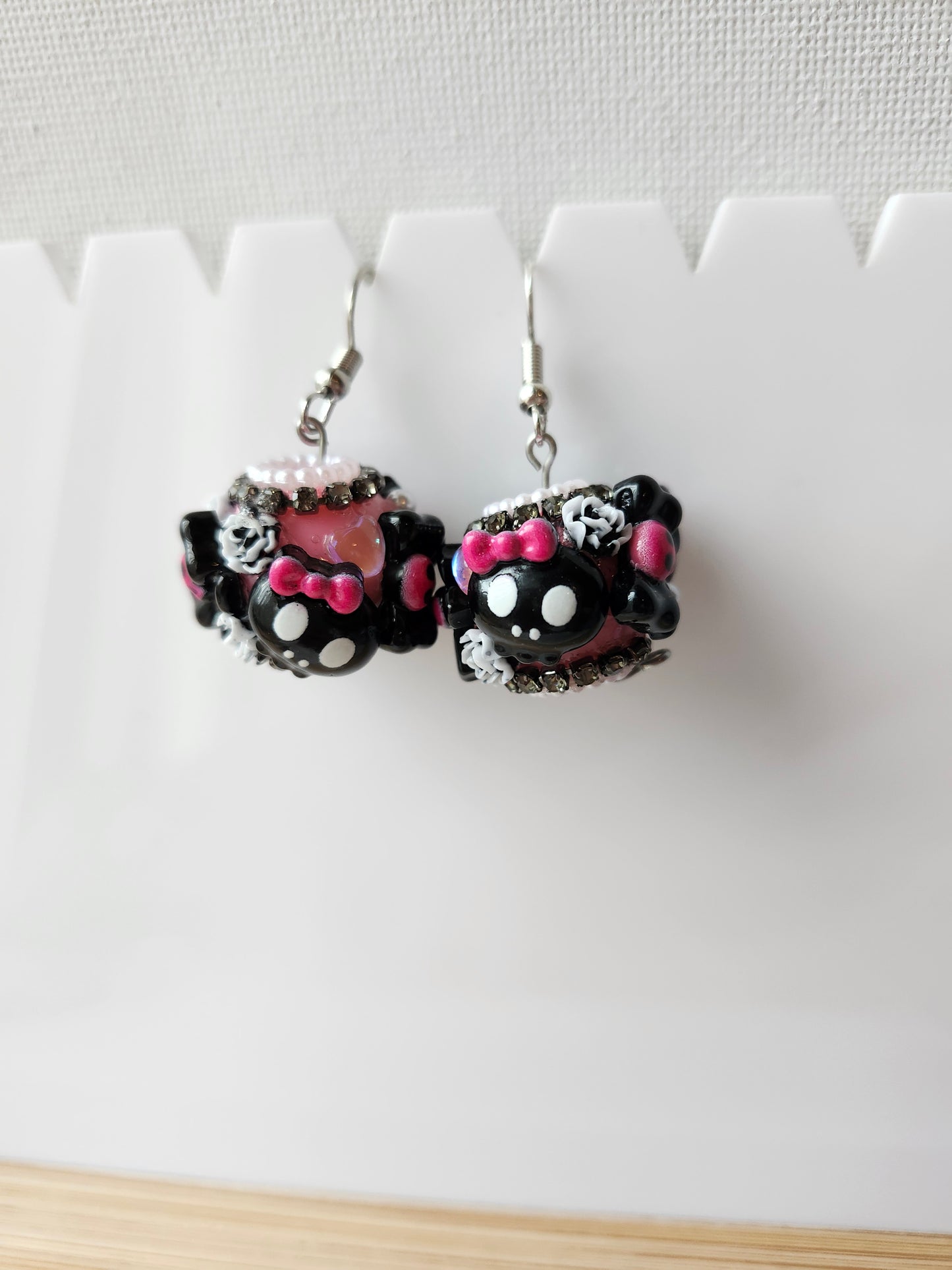 Kawaii Pink and Black Skull Fancy Earrings