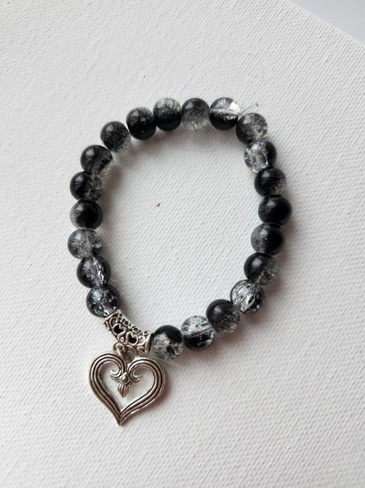 Dark Heart Glass Bead Bracelet