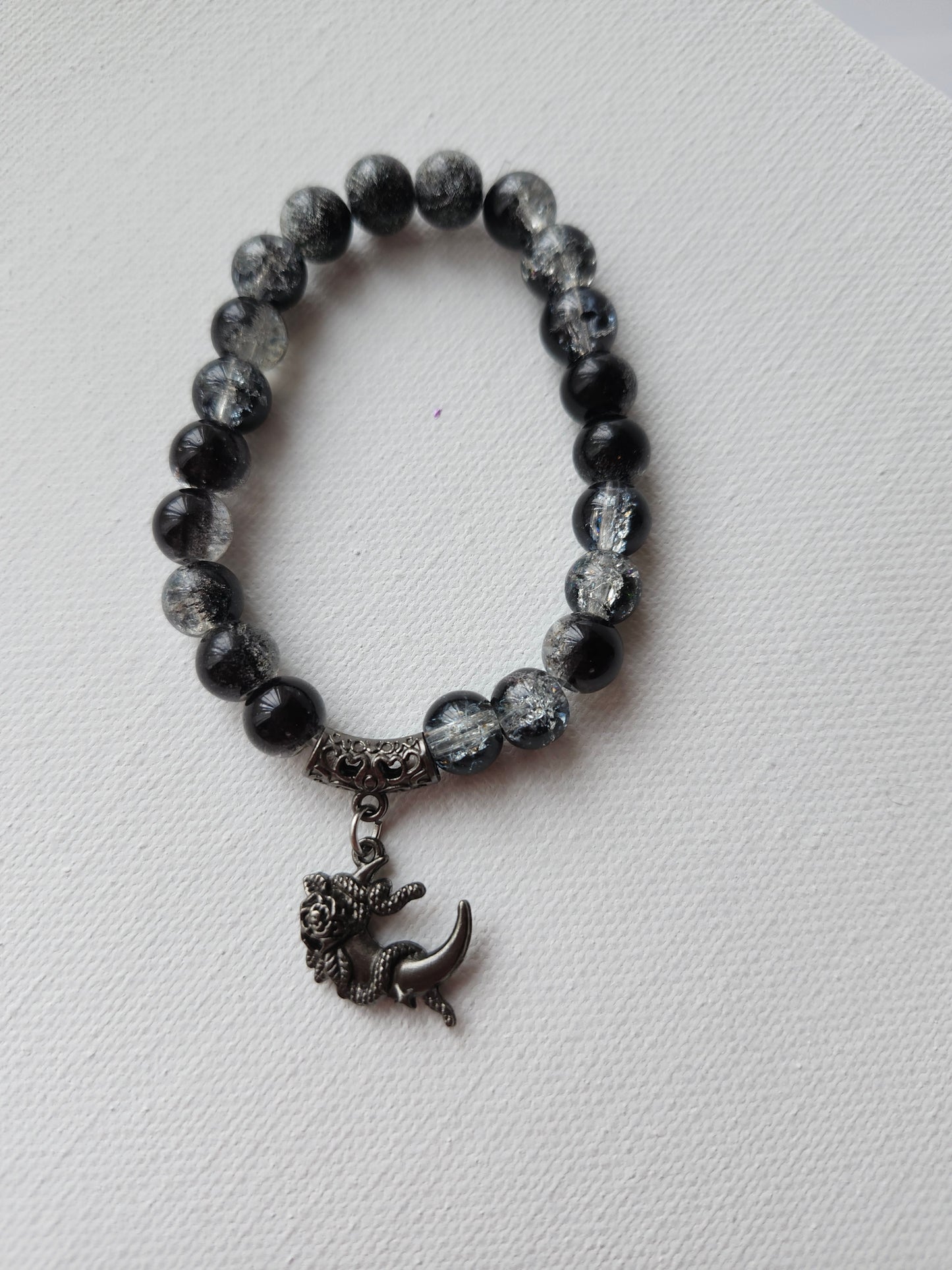 Gothic Snake and Moon Glass Bead Bracelet