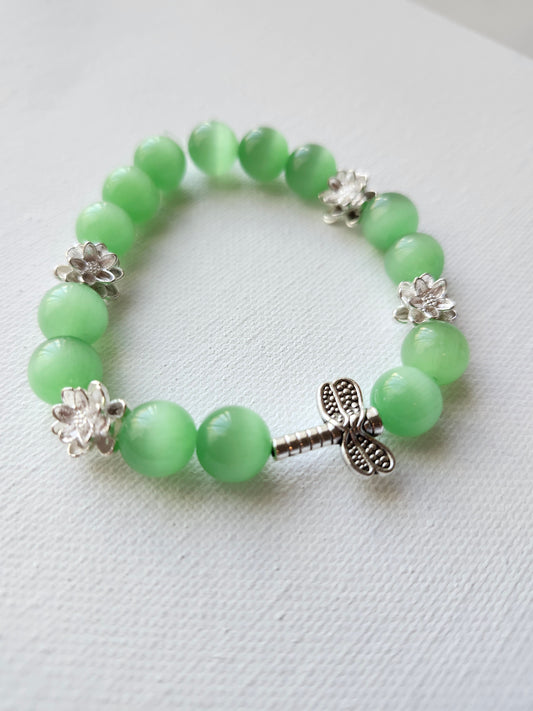 Dragonfly Haze Glass Bead Bracelet