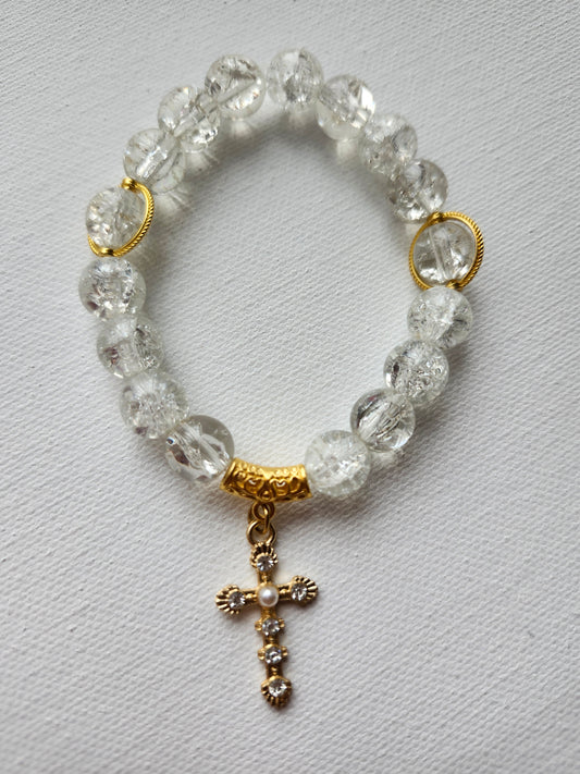 Diamond Cross Glass Bead Bracelet