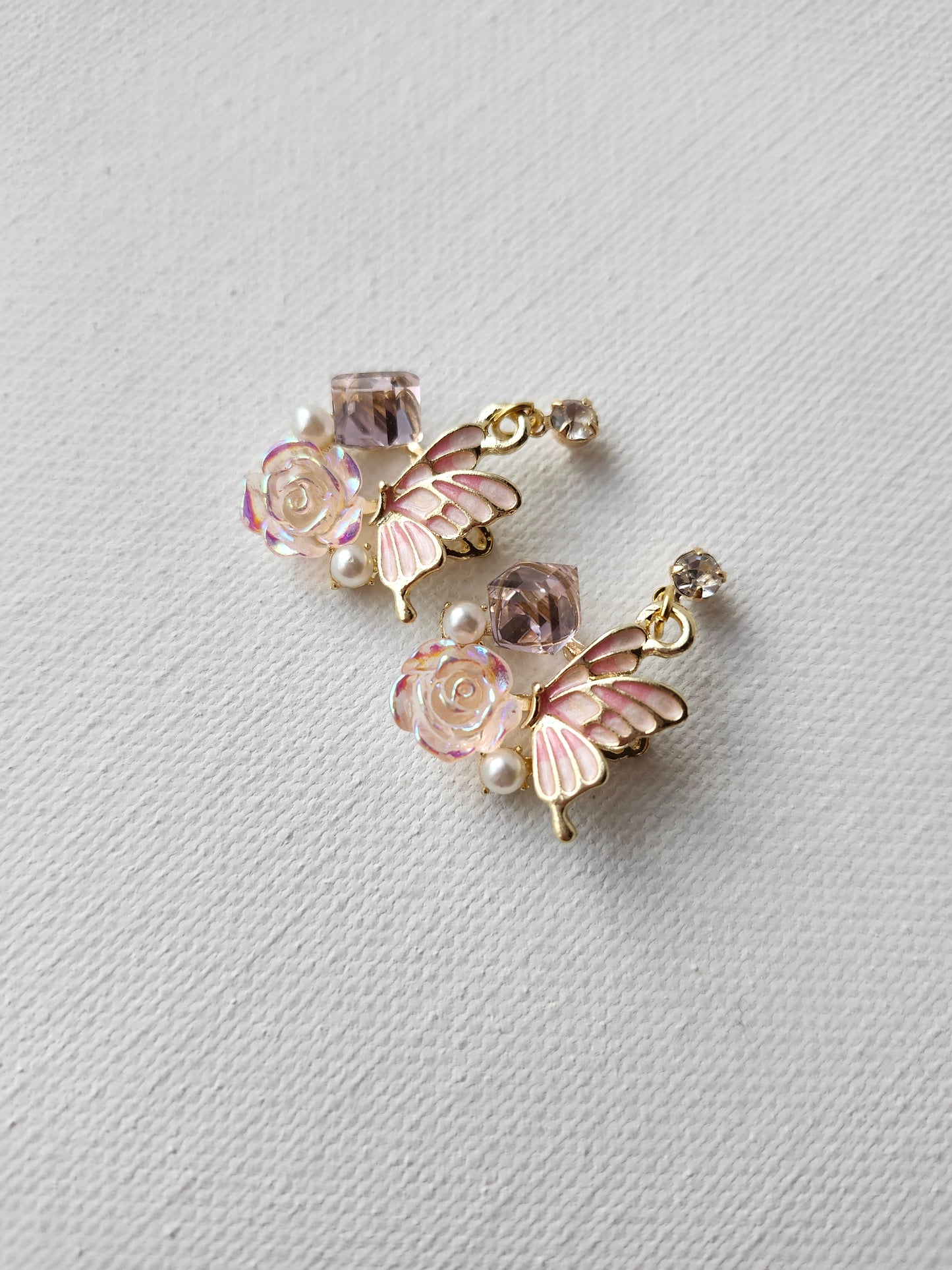Pink Butterfly Shine Elegant Earrings