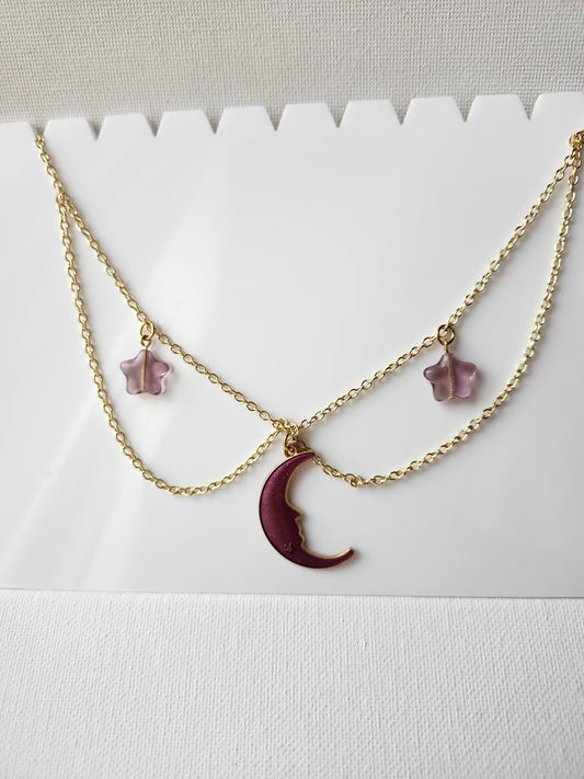 Celestial Moon and Stars Gold Necklace
