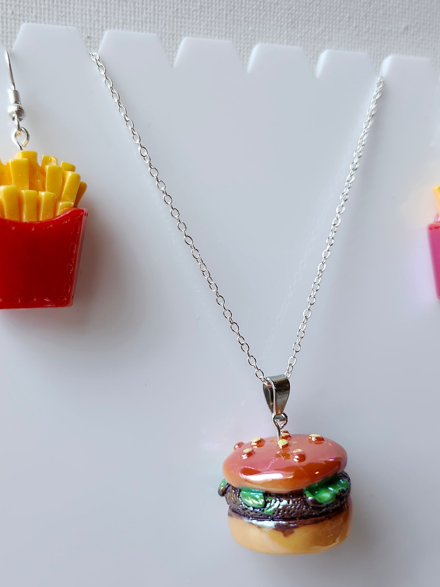 Burger and Fries Necklace and Earrings Set
