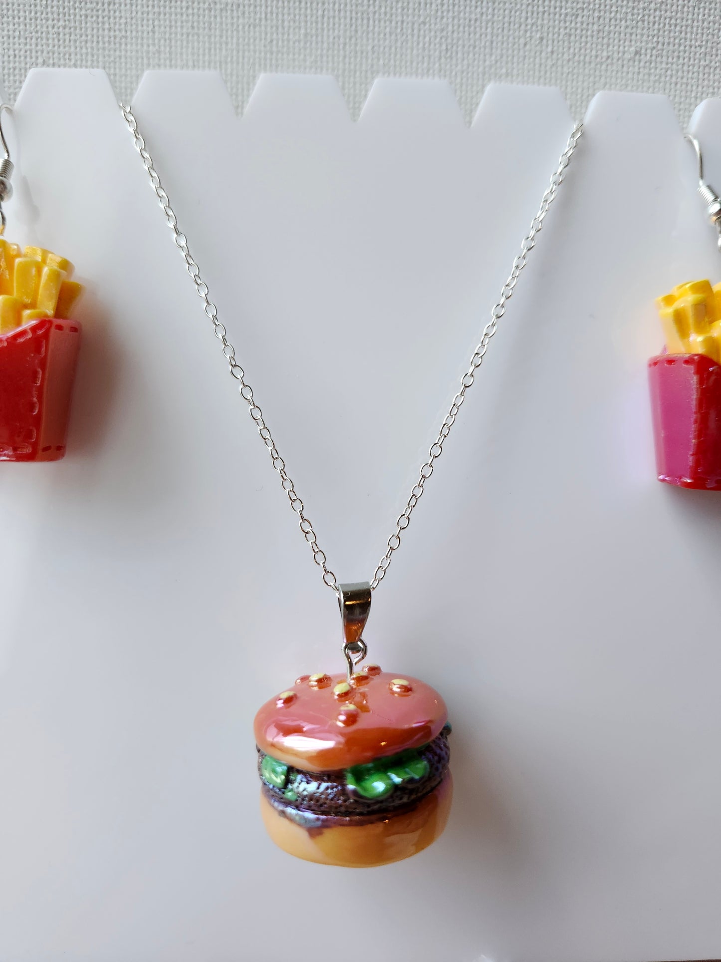 Burger and Fries Necklace and Earrings Set