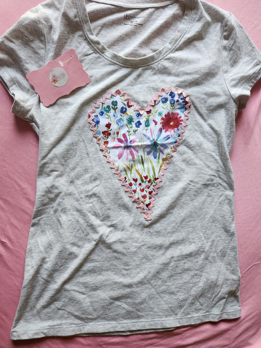 Handmade floral heart t-shirt by FlowersForFaye featuring a colorful floral heart design