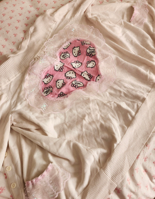 Hello Kitty pink cardigan XL with cute prints and lace detailing for stylish comfort