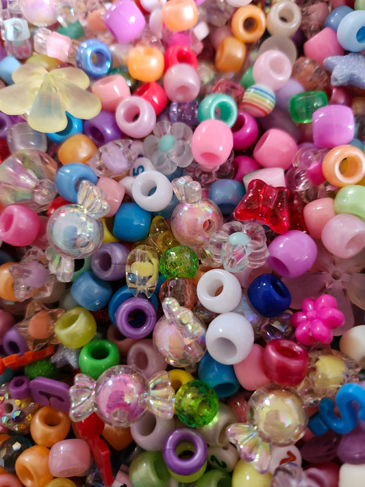 Colorful assortment of kawaii bead craft supplies ideal for crafting and DIY projects