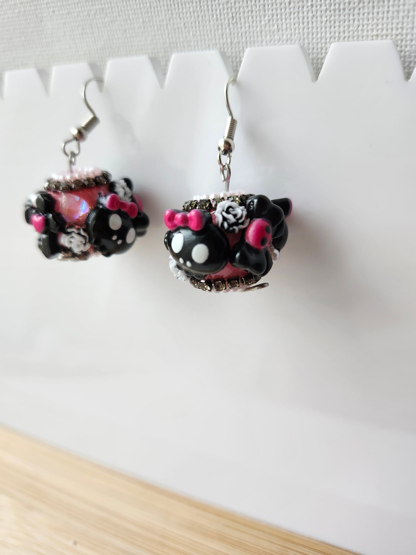 Kawaii Pink and Black Skull Fancy Earrings