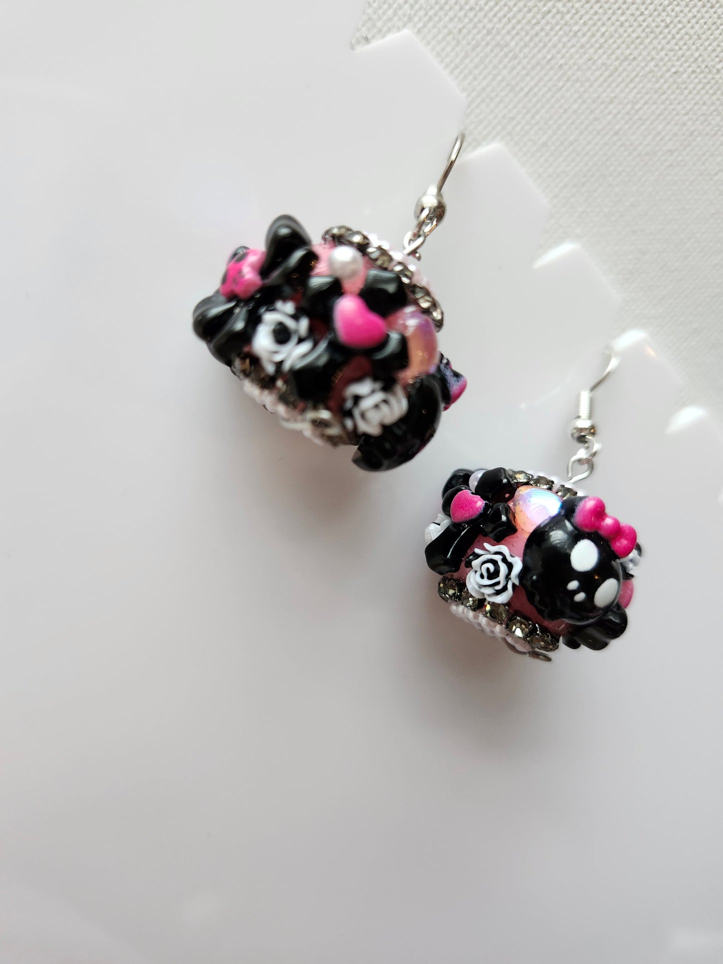Kawaii Pink and Black Skull Fancy Earrings