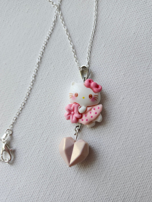 Kawaii Pink Heart Hello Kitty Necklace