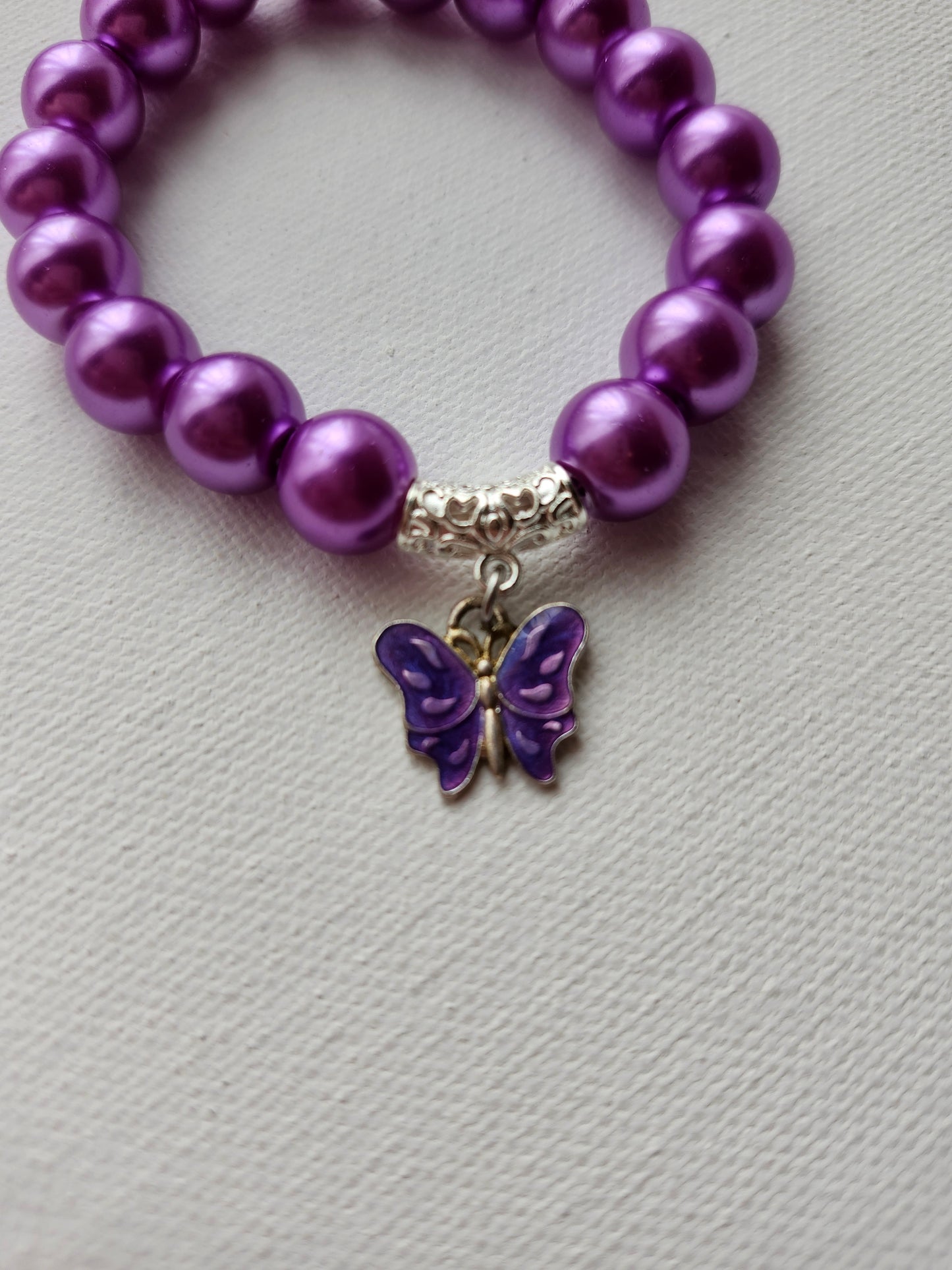 Purple Pearl Butterfly Glass Bead Bracelet