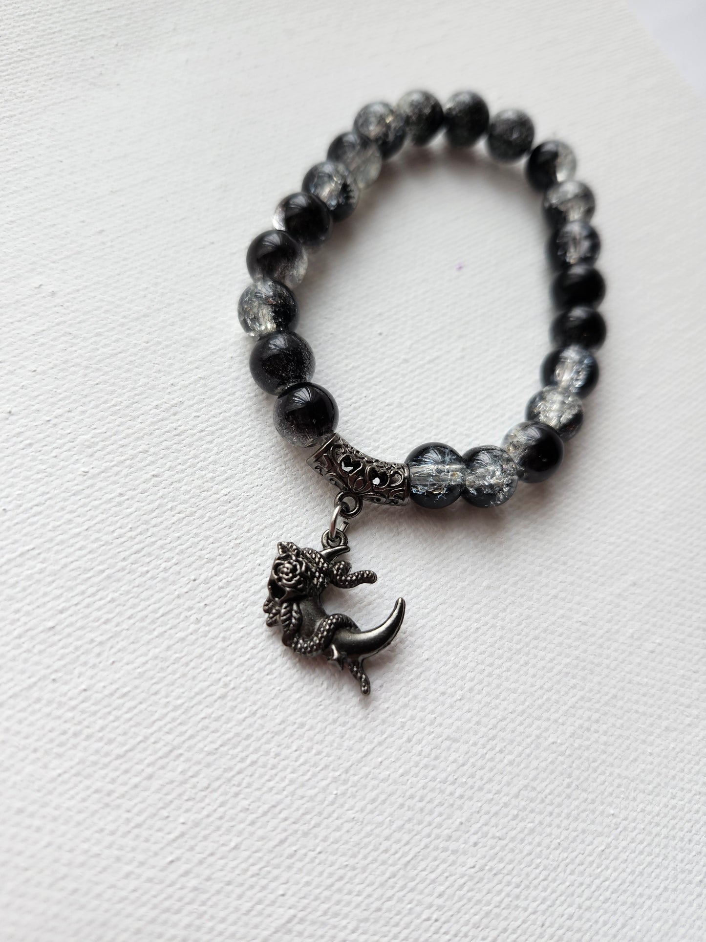 Gothic Snake and Moon Glass Bead Bracelet