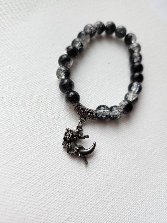 Gothic Snake and Moon Glass Bead Bracelet