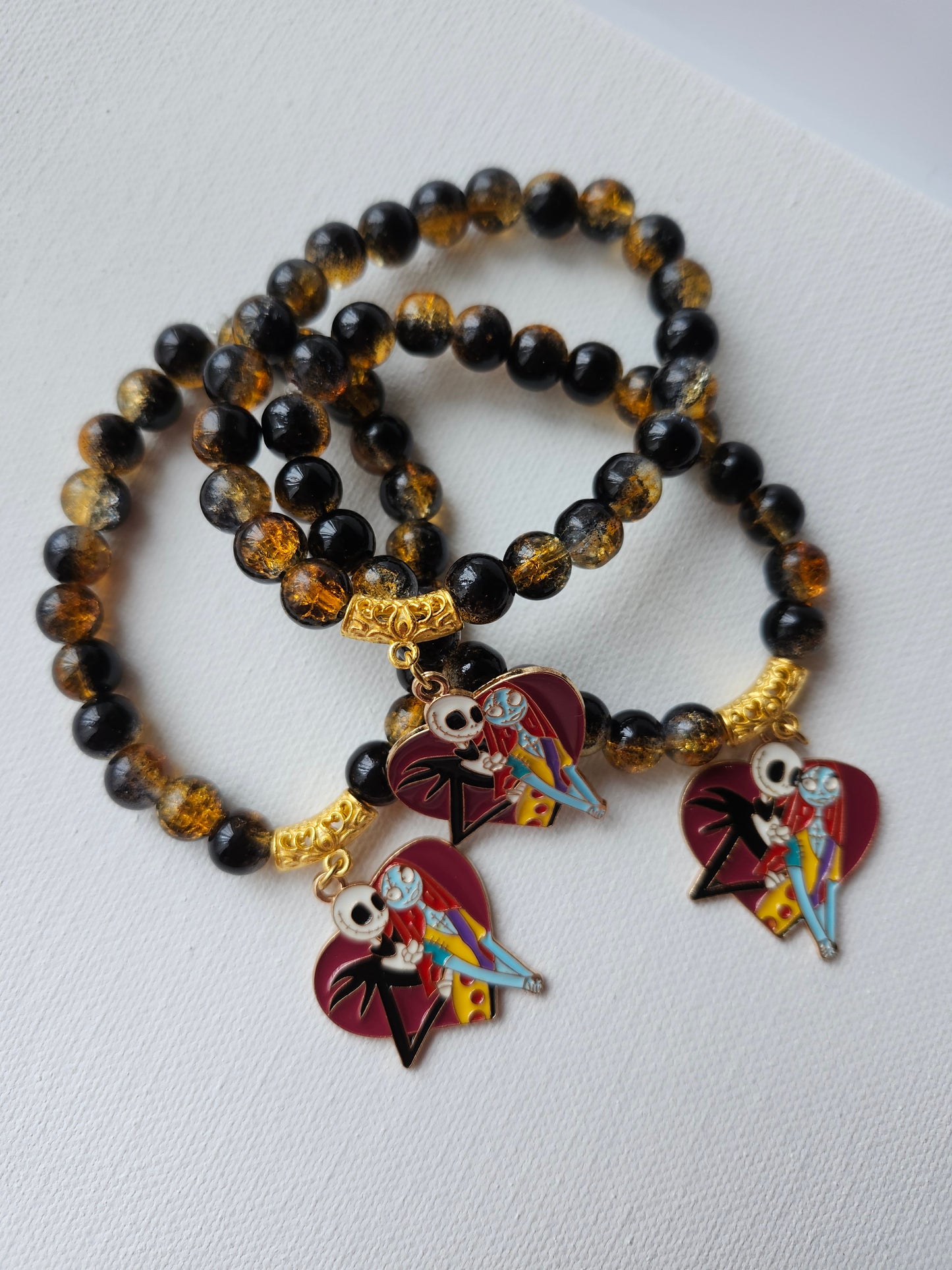 Jack and Sally Glass Bead Bracelet