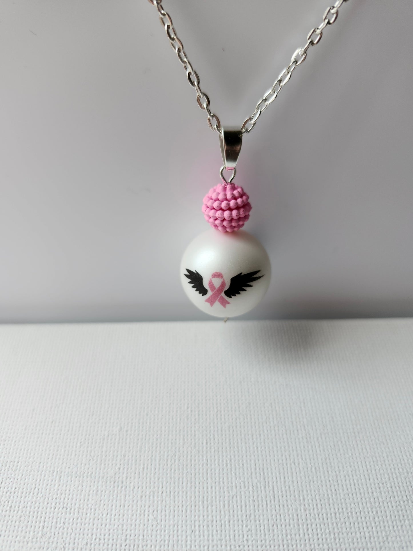 Pink Ribbon Warrior Handmade Necklace
