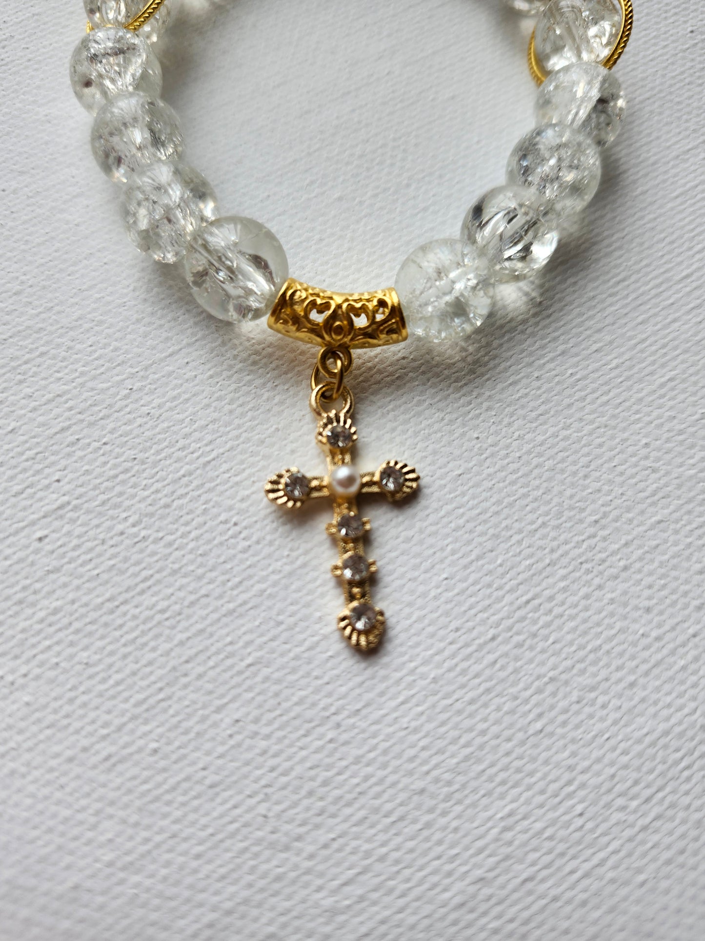 Diamond Cross Glass Bead Bracelet