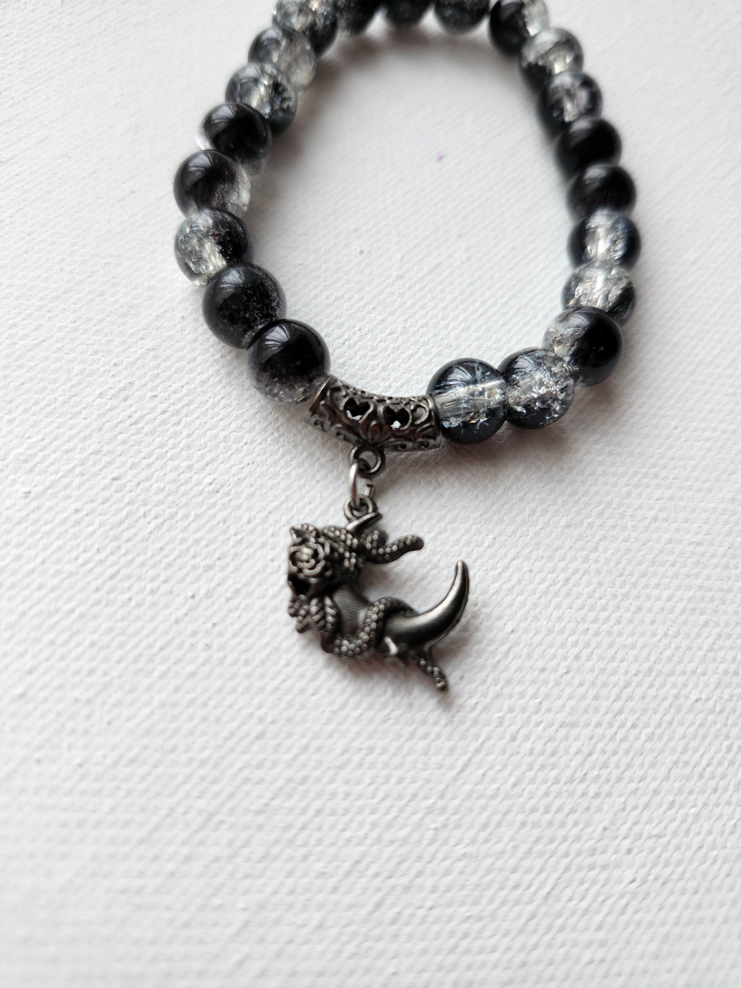 Gothic Snake and Moon Glass Bead Bracelet