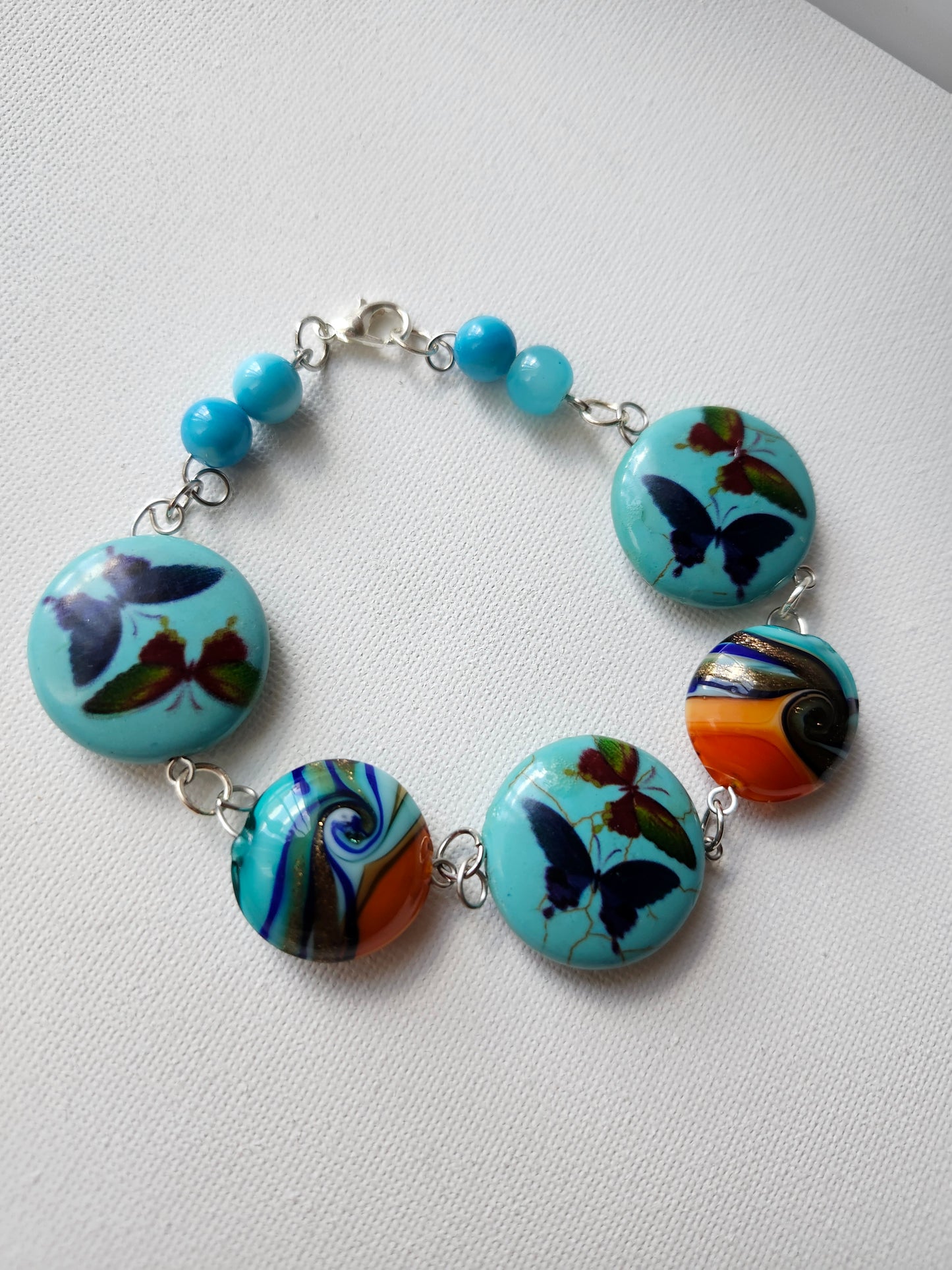 Upcycled Fairycore Butterfly Blue Bracelet