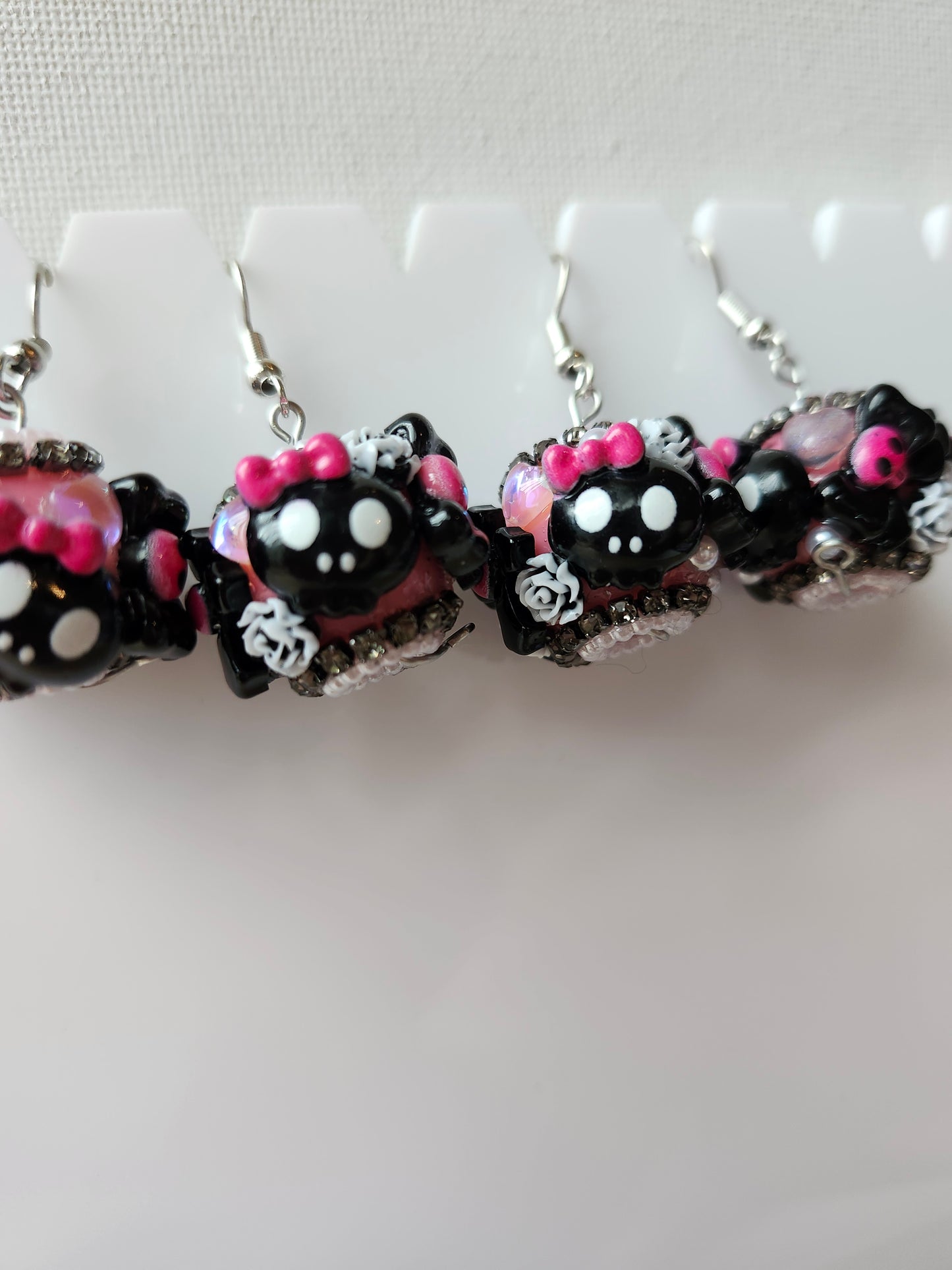 Kawaii Pink and Black Skull Fancy Earrings