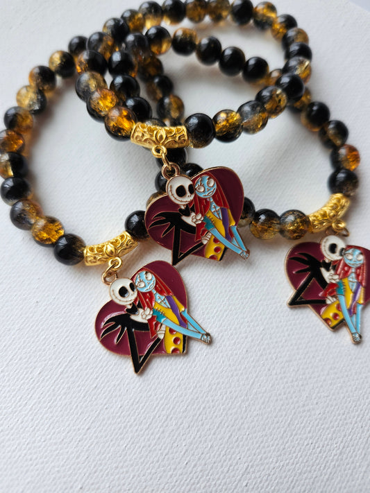 Jack and Sally Glass Bead Bracelet