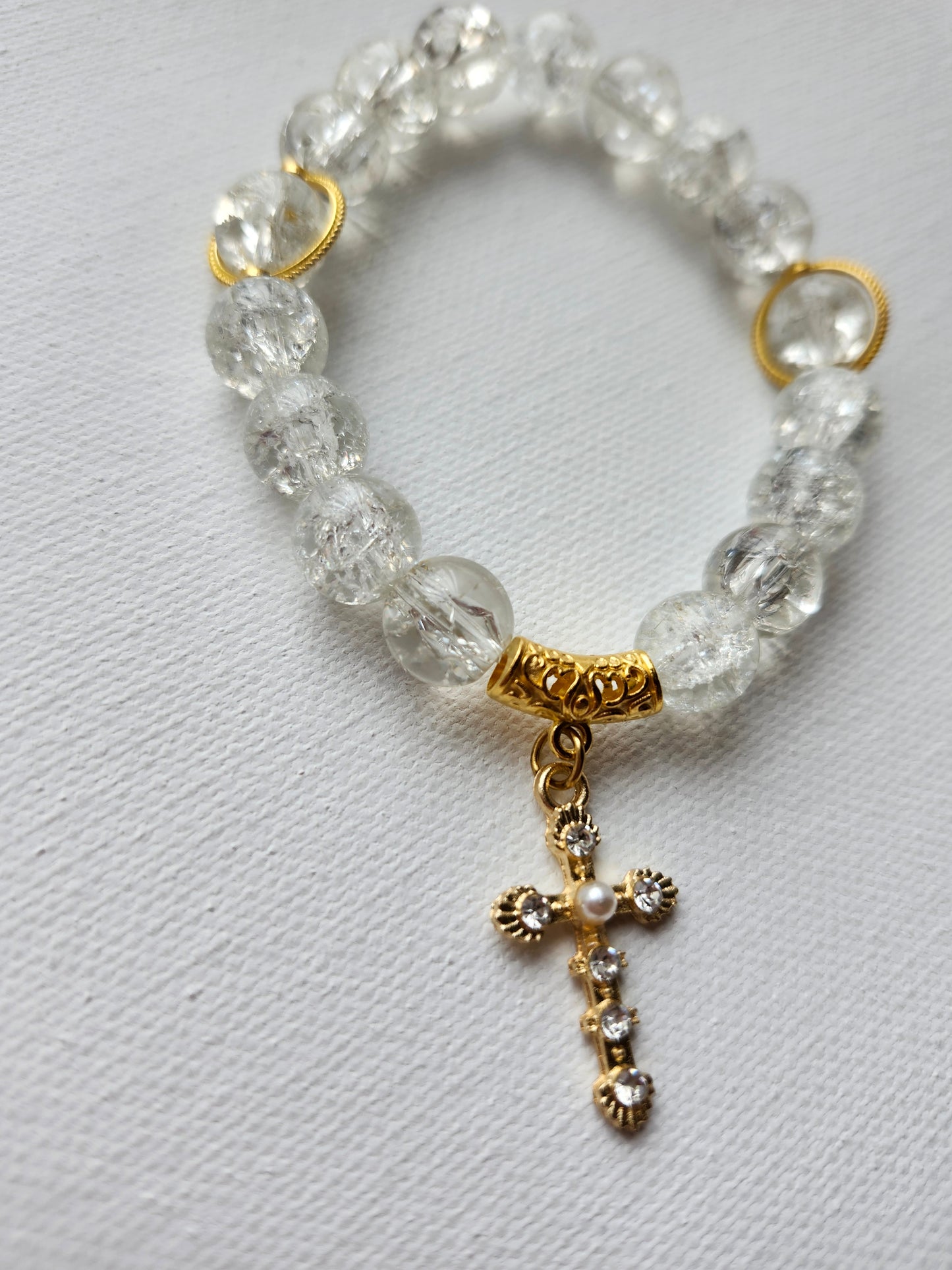 Diamond Cross Glass Bead Bracelet