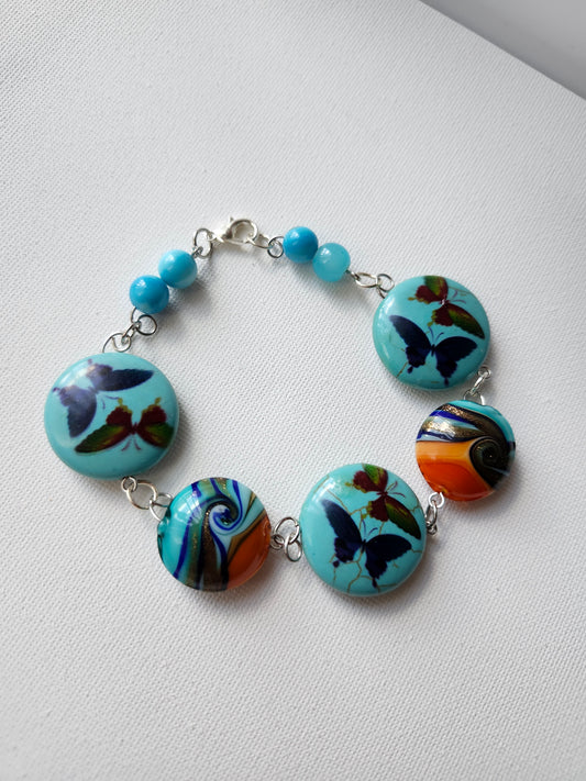 Upcycled Fairycore Butterfly Blue Bracelet