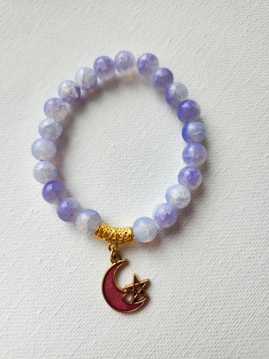 Perfectly Purple Moon Glass Bead Bracelet