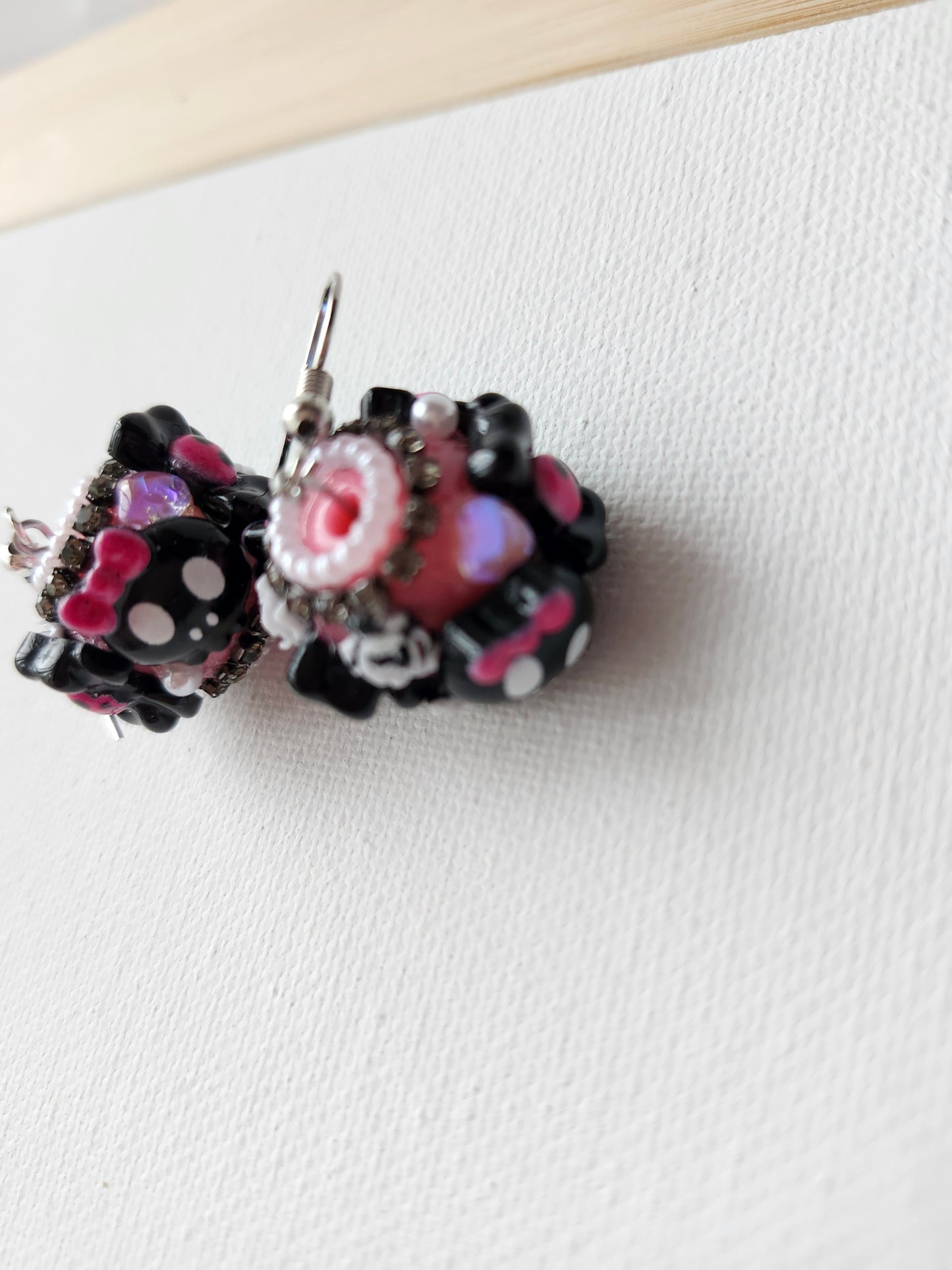 Kawaii Pink and Black Skull Fancy Earrings