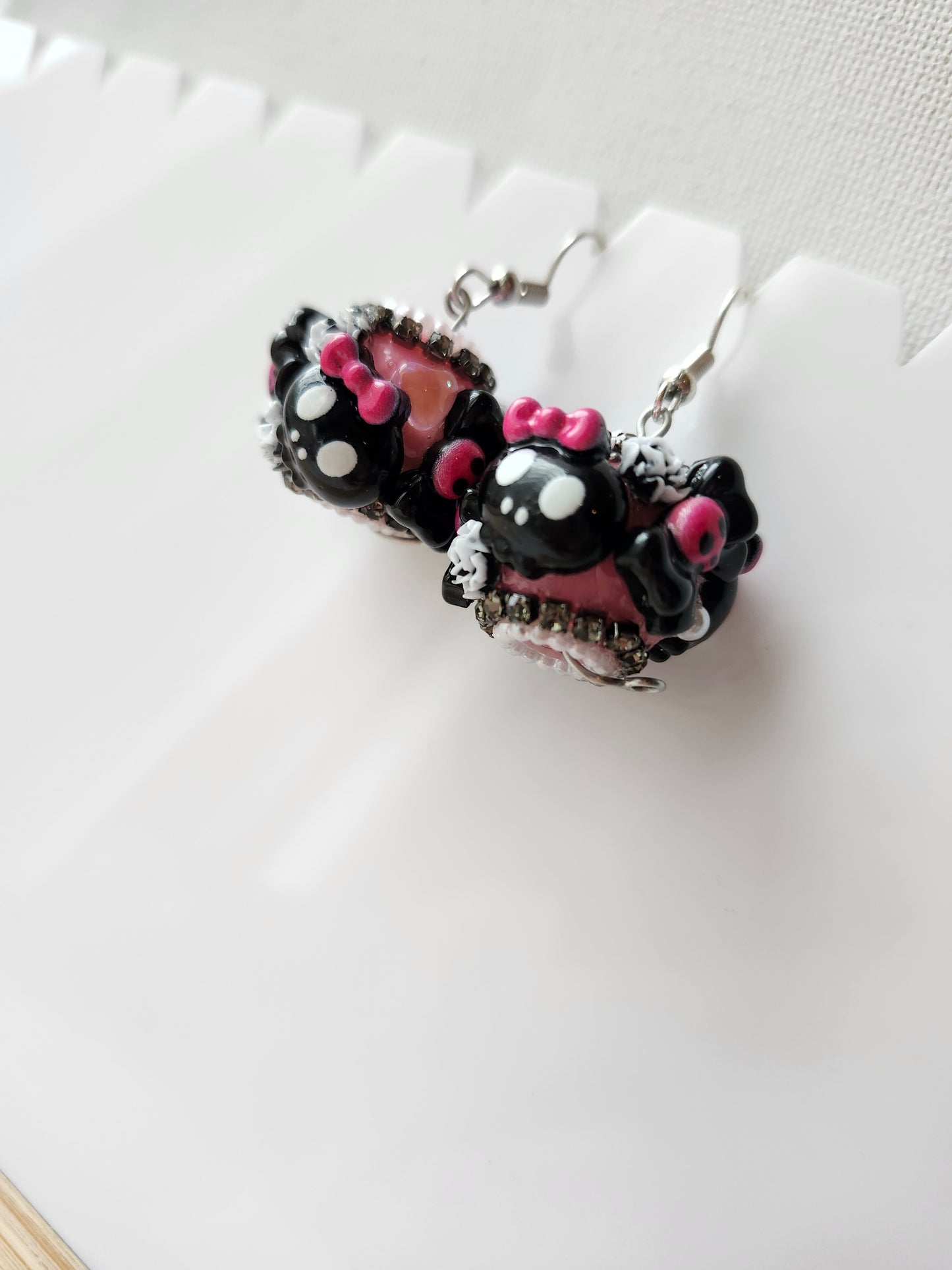 Kawaii Pink and Black Skull Fancy Earrings